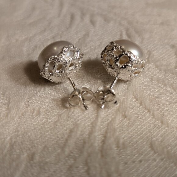 Earrings River Pearl Sterling Silver - STUNNING! - Picture 2 of 3